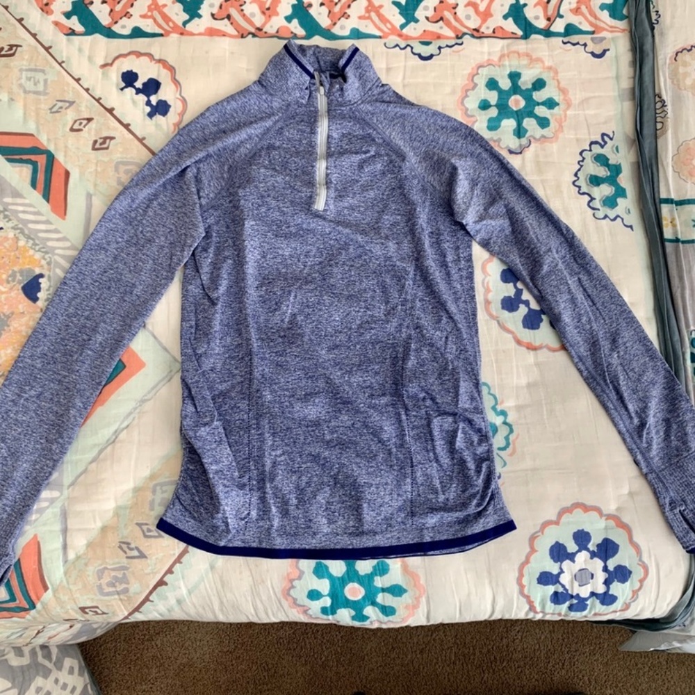 Athleta Women's Heathered Blue Quarter Zip - SMALL